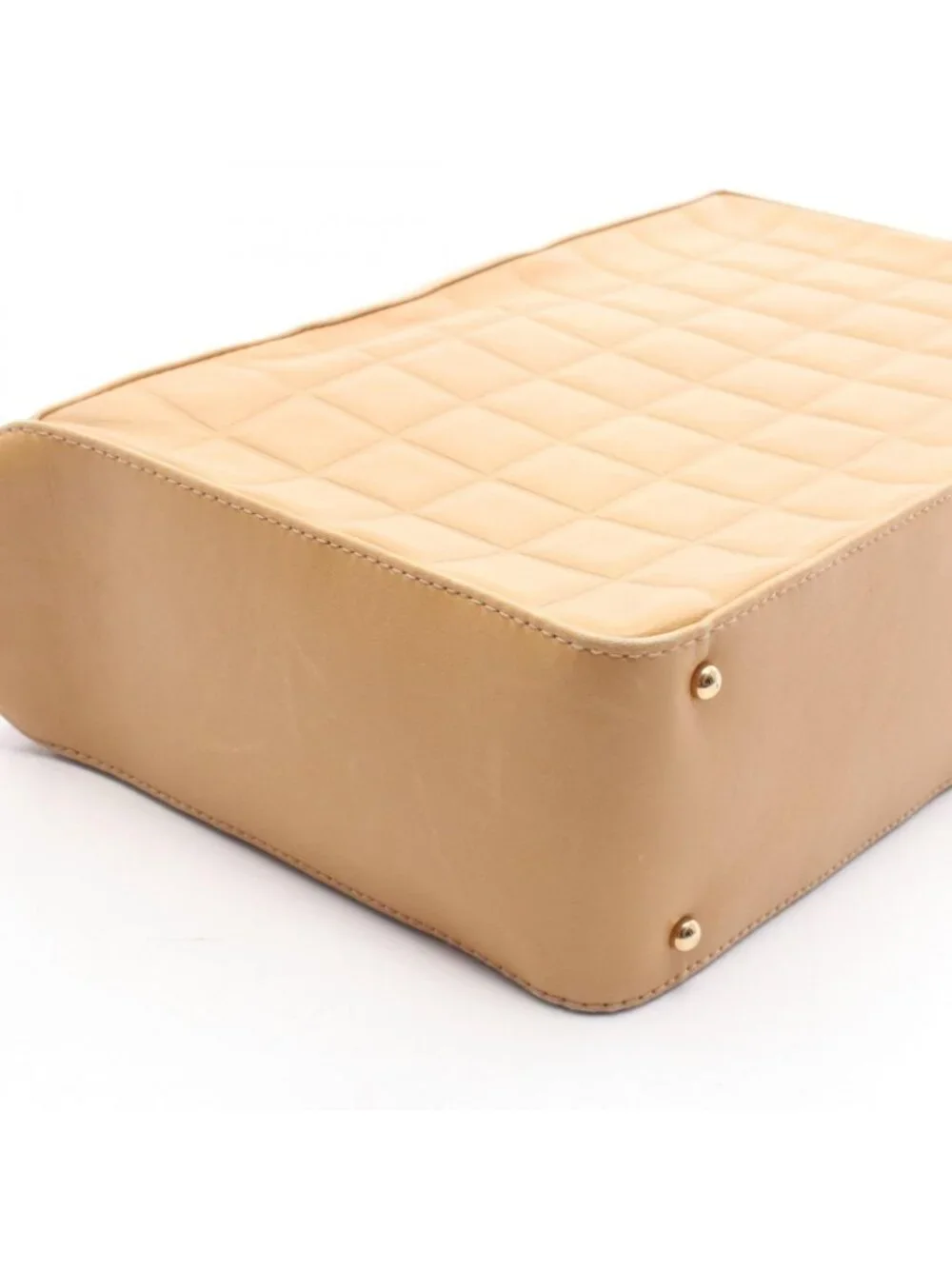 Chanel Shoulder Bag Choco Bar CC Logo Beige Leather